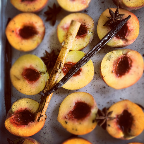 peaches with amaretti and sage syrup